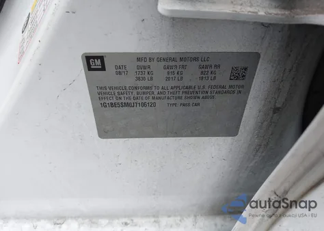 2018 Chevrolet Cruze Lt Auto из США, поврежденный, VIN 1G1BE5SM0J7106120